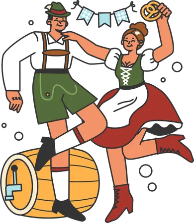 Young couple dancing in aktoberfest  Illustration