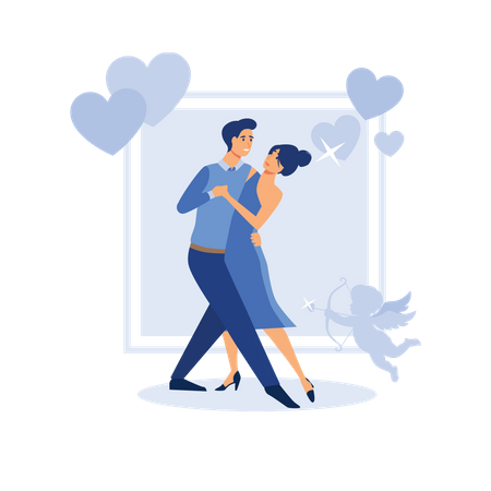 Young couple dancing in valentines day performance  Illustration