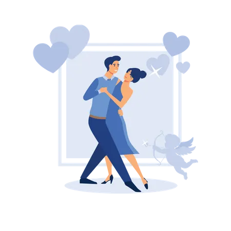 Young couple dancing in valentines day performance  Illustration