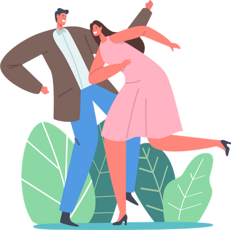 Young Couple Dancing Spare time.  Illustration