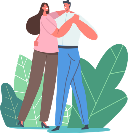 Young Couple Dancing Waltz Illustration