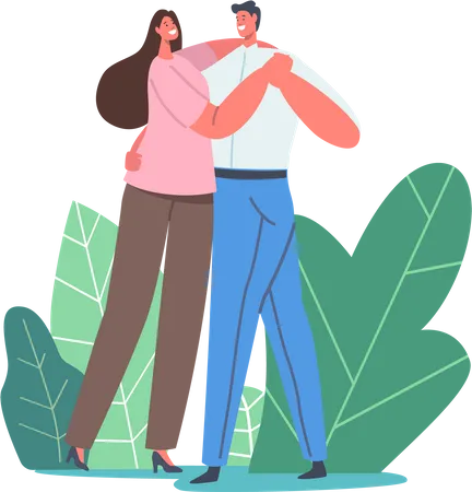 Young Couple Dancing Waltz Illustration