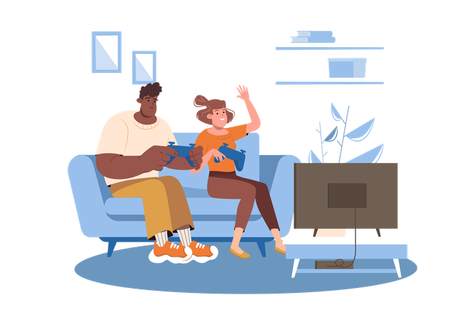 Young couple decided to relax and play games on x-box  Illustration