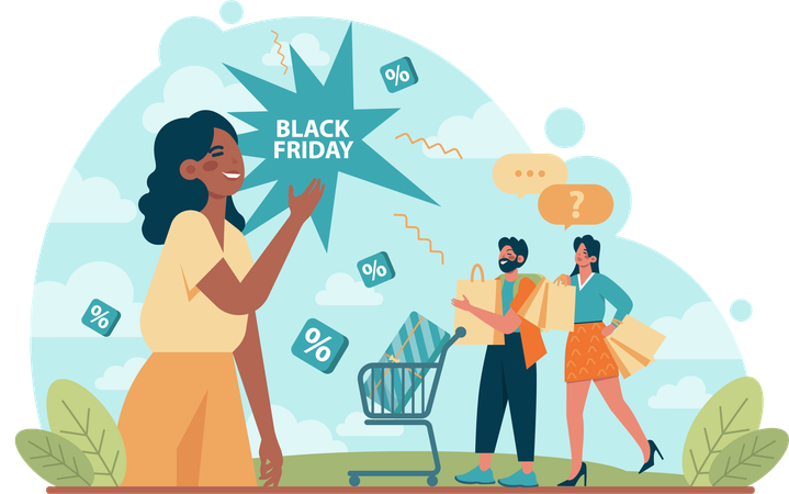 Young couple doing black friday shopping discount  Illustration
