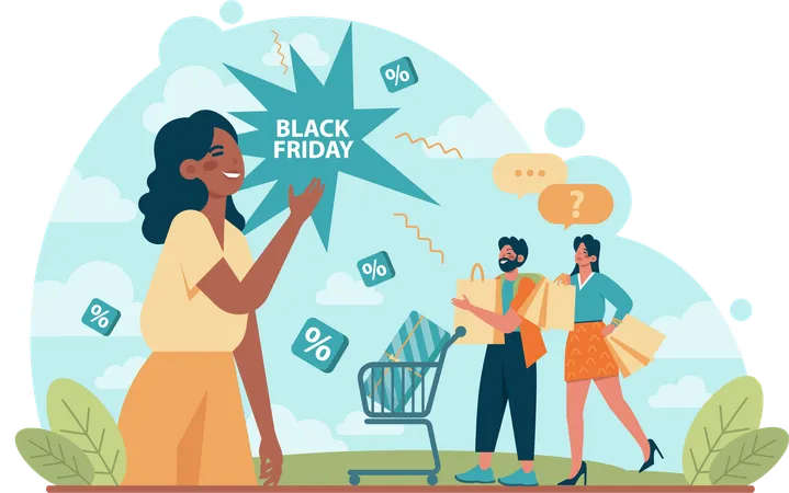 Young couple doing black friday shopping discount  Illustration