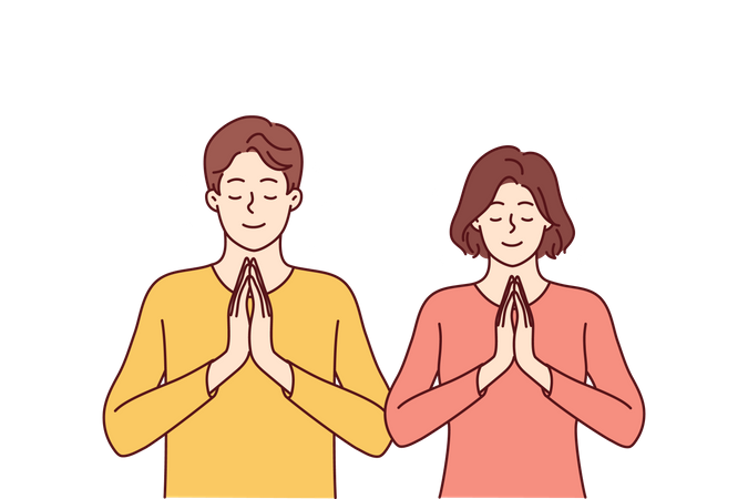 Young couple doing prayer  일러스트레이션