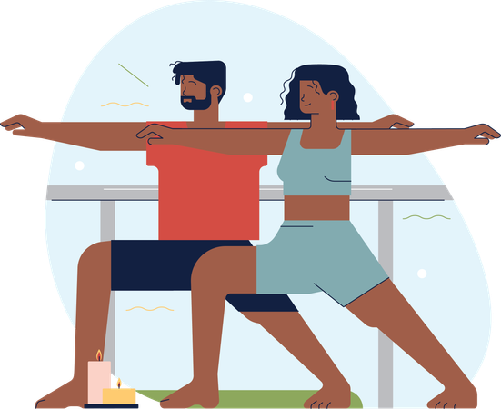 Young couple doing workout together  Illustration