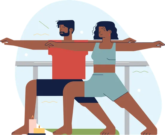 Young couple doing workout together  Illustration