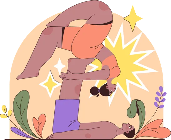 Young  couple doing yoga  Illustration