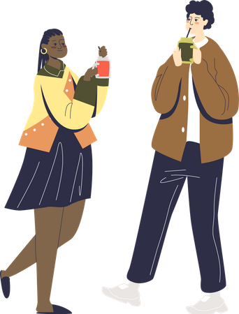 Young couple drinking fresh and healthy smoothie together  Illustration