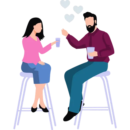 The Couple Is Drinking Juice Illustration