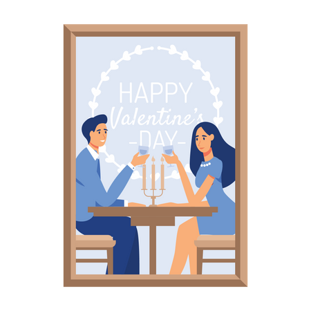 Young couple enjoying candle light dinner on valentines day  Illustration