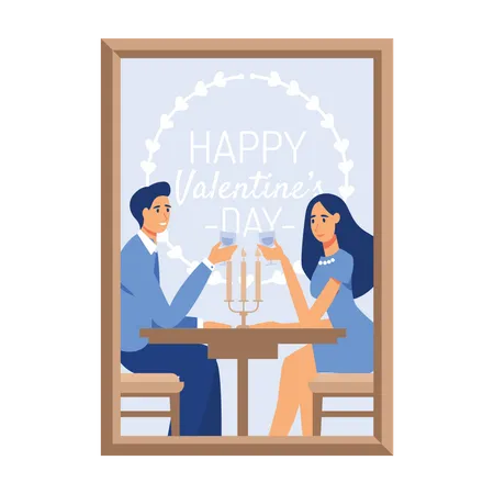 Young couple enjoying candle light dinner on valentines day  Illustration