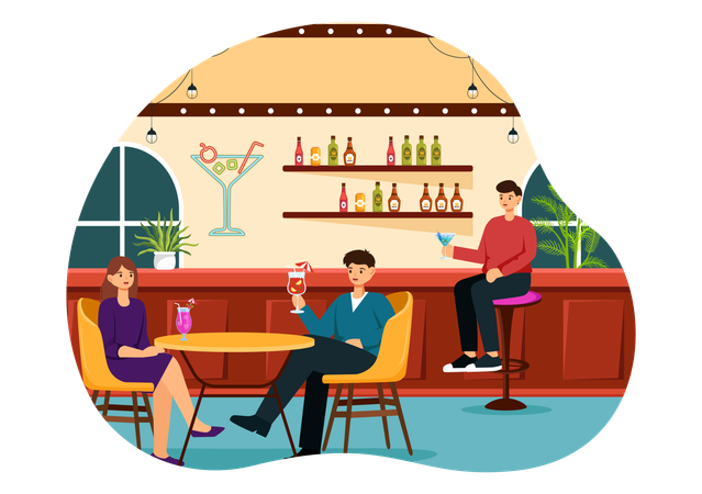 Young couple enjoying cocktail at Cocktail Bar  Illustration