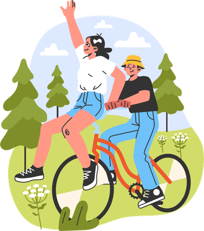 Young couple enjoying cycle ride  Illustration