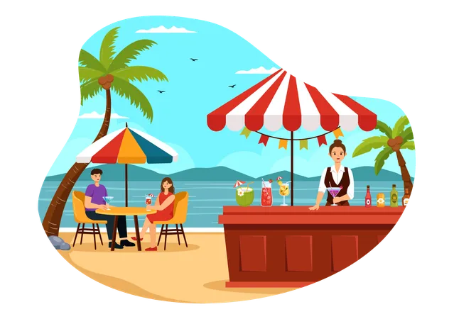 Cocktail Bar Or Nightclub Vector Illustration Of Friends Hanging Out With Alcoholic Fruit Juice Drinks Or Cocktails In Flat Cartoon Background Illustration