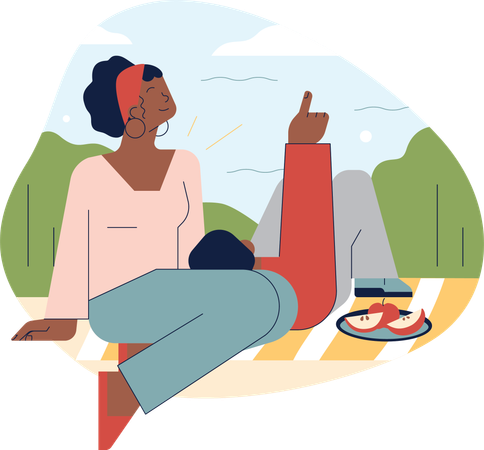 Young couple enjoying outdoor picnic  Illustration