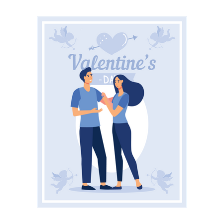 Young couple enjoying valentines day outside Illustration