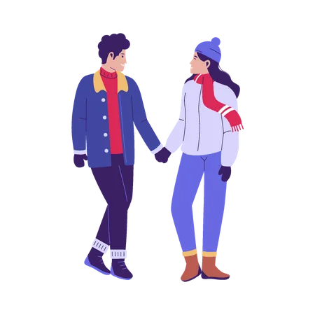 Concept Illustration Of Young Couple Wearing Winter Clothes Flat Design Illustration Illustration