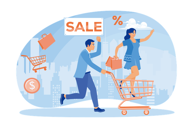 Young Couple Enjoys Shopping Together  Illustration