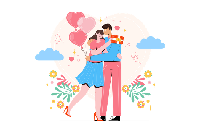 Young couple giving a special gift by celebrating Valentine's Day  Illustration