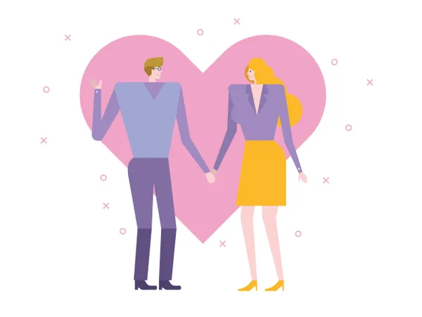 Young couple holding hands and walking Illustration