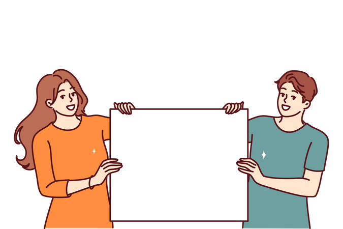 Young couple holding white board  Illustration