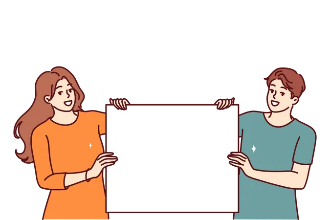 Young couple holding white board  Illustration