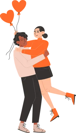 Young couple in love hugging on valentines day  Illustration