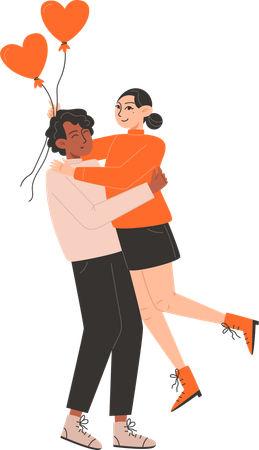 Young couple in love hugging on valentines day  Illustration