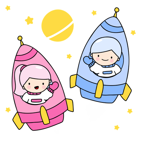 Young Couple In Rocket  Illustration