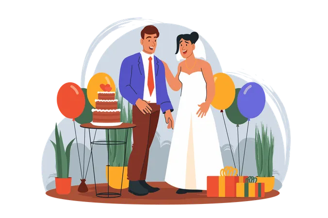 Young couple is getting married and has a party to celebrate it  Illustration