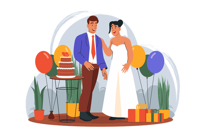 Young couple is getting married and has a party to celebrate it  Illustration