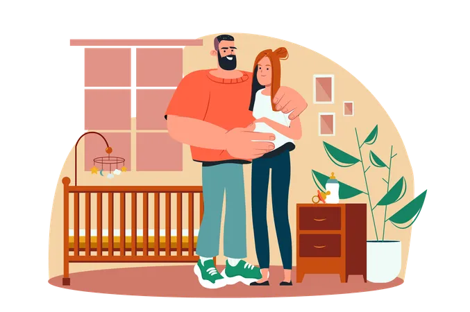 Pregnancy Yellow Concept With People Scene In The Flat Cartoon Design The Illustration
