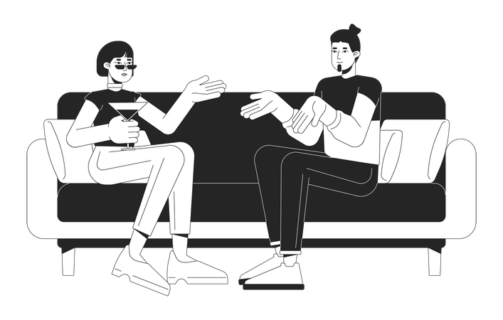 Young couple is talking on sofa  Illustration