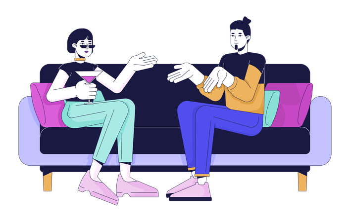 Young couple is talking on sofa  Illustration