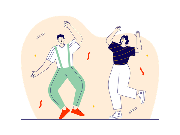 Young couple jumping in happiness  Illustration