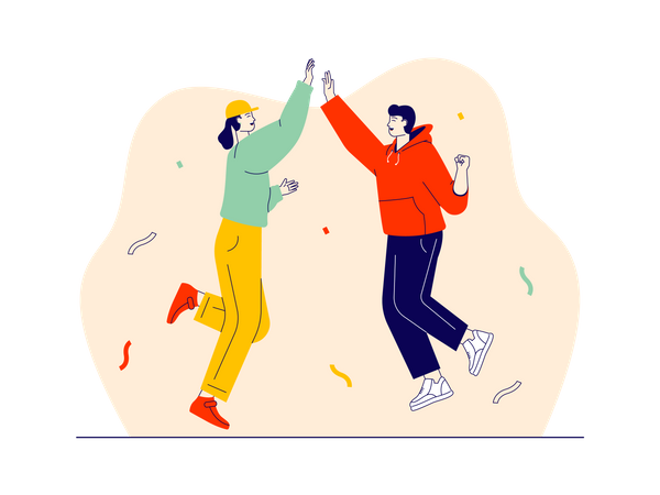 Young couple jumping in winning  Illustration