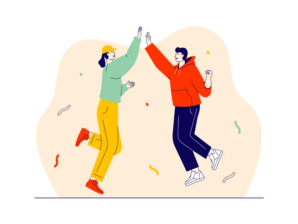 Young couple jumping in winning  Illustration