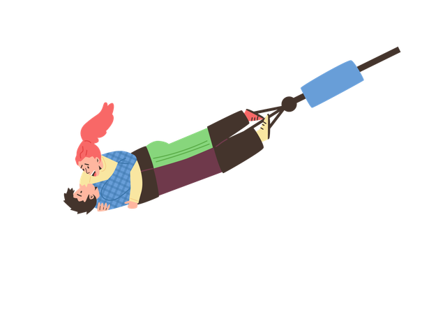 Young couple jumping with bungee  Illustration
