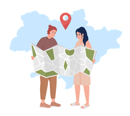 Young couple look at Ukraine road map  Illustration