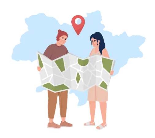 Young couple look at Ukraine road map  Illustration