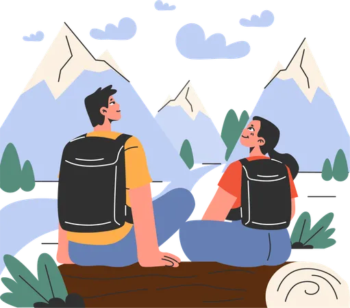 Young couple looking montain beauty  Illustration