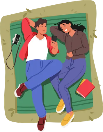 Young Couple Lying On Blanket and Enjoying their Company  Illustration