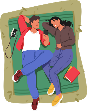 Young Couple Lying On Blanket and Enjoying their Company  Illustration