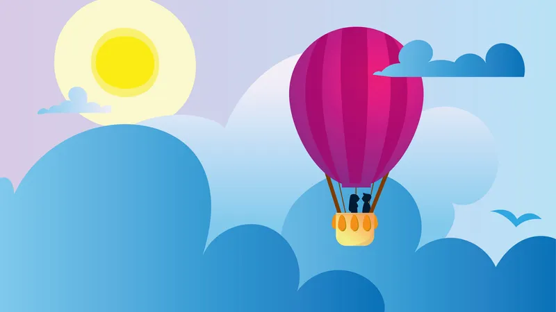 Young couple making a Balloon Skyride Illustration