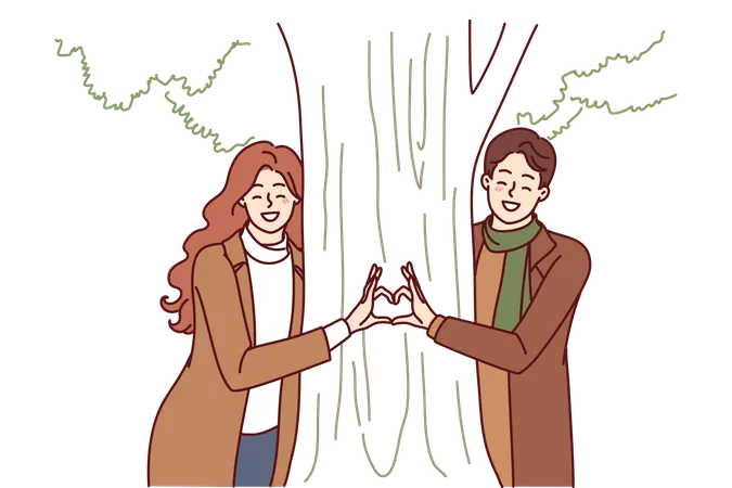 Young couple making heart using hands  Illustration