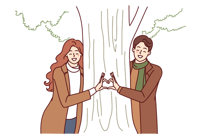 Young couple making heart using hands  Illustration