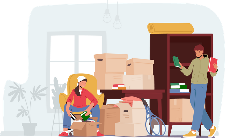 Young Couple Moving into New Home Illustration