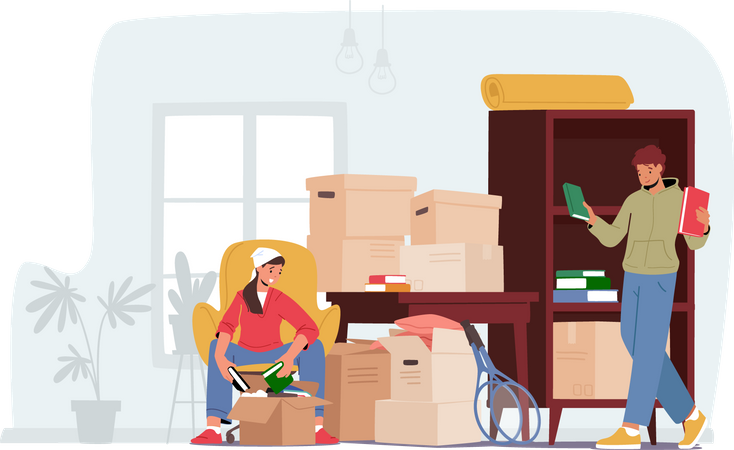 Young Couple Moving into New Home  Illustration